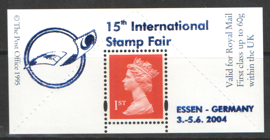 (image for) "Essen 2004, 15th International Stamp Fair" overprinted Boots 1st Class Stamp & Label